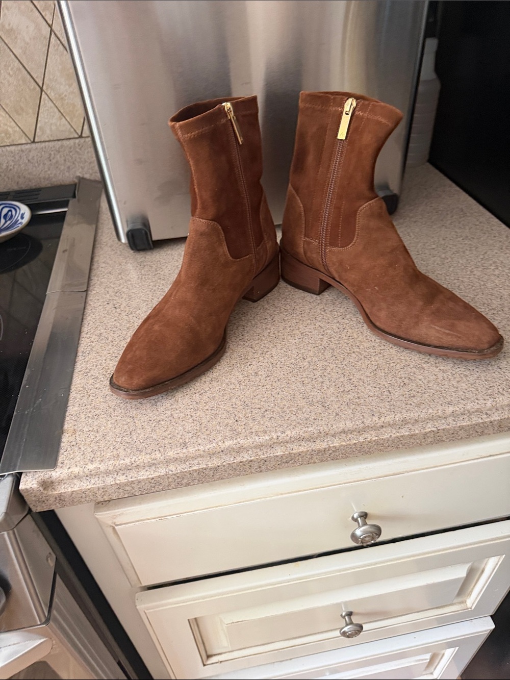 Aquatalia Fallon Chestnut suede Brown Suede Zip Ankle Boots 8.5